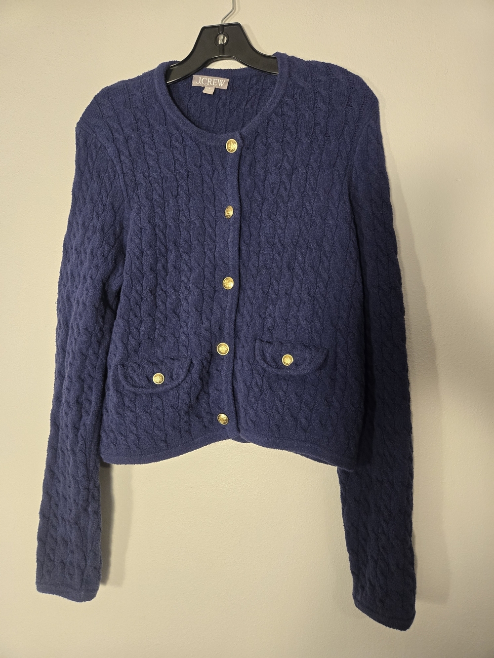 J. Crew Navy Cable-Knit Button Cardigan Sweater